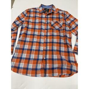 Bogari Shirt Mens XLarge Orange Plaid Flannel Button Up Long Sleeves